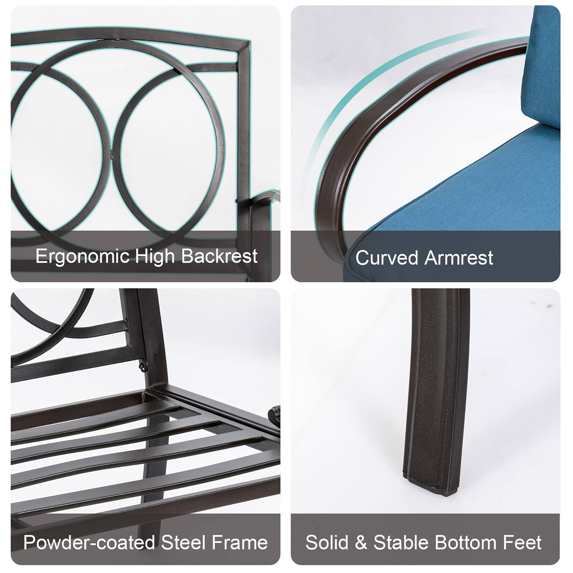 Ergonomic High Backrest, Curved Armrest, Powder-coated Steel Frame, Solid & Stable Bottom Feet