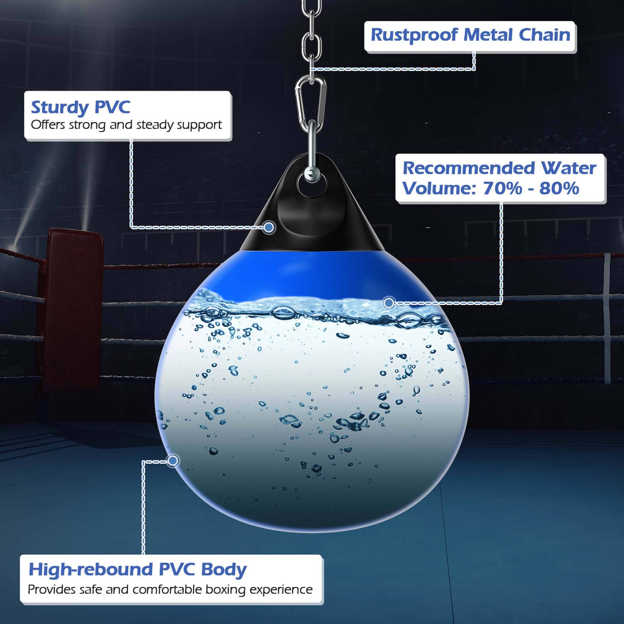 - Rustproof Metal Chain
- Sturdy PVC: Offers strong and steady support
- Recommended Water Volume: 70% - 80%
- High-rebound PVC Body: Provides safe and comfortable boxing experience