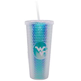 Logo Brands - West Virginia Mountaineers 24oz. Iridescent Studded Travel Tumbler with Straw - Multicolor