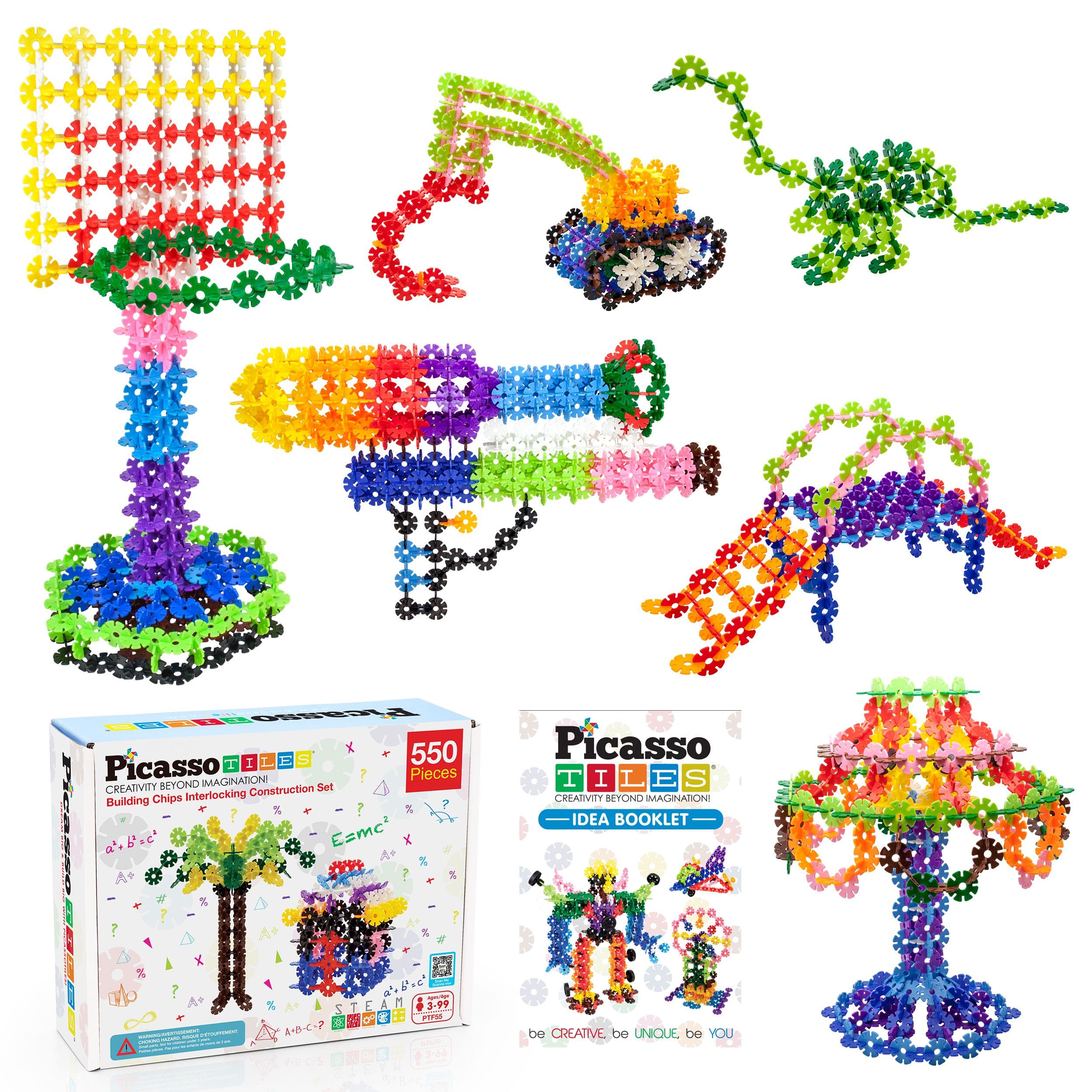 PicassoTiles - 550 Piece Building Chips Interlocking Construction Toys Creative Disc Block Toy Kit for Kids