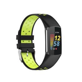 StrapsCo - Sports Band Silicone Rubber Watch Strap For Fitbit Charge 6 - Black & Lime