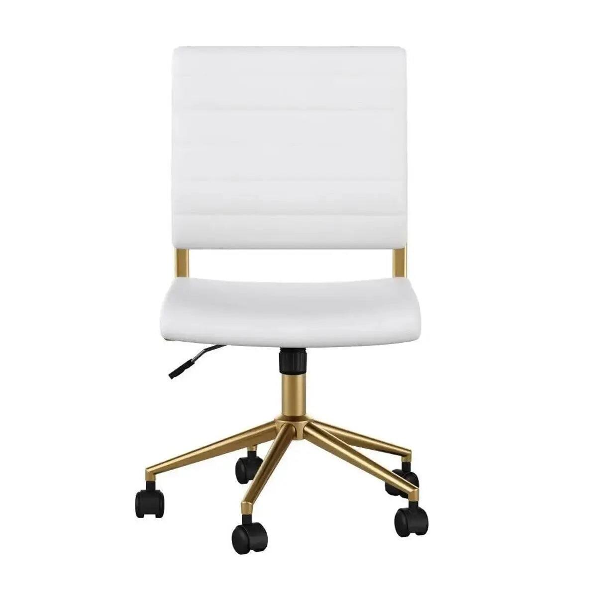Alt View 9. Martha Stewart - Elegant Armless Swivel Office Chair for Home & Desk - White Faux Leather/Polished Brass.