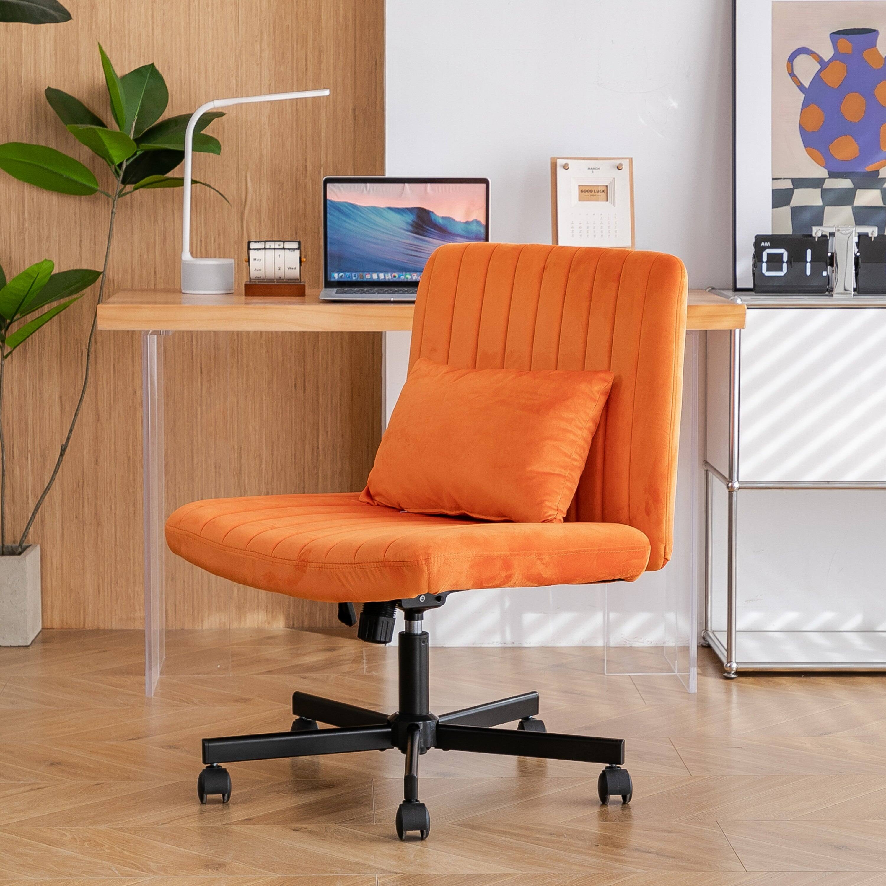 Alt View 5. Boyel Living - Modern Linen Criss Cross Office Chair with Adjustable Height and Ergonomic Support Orange - Orange.