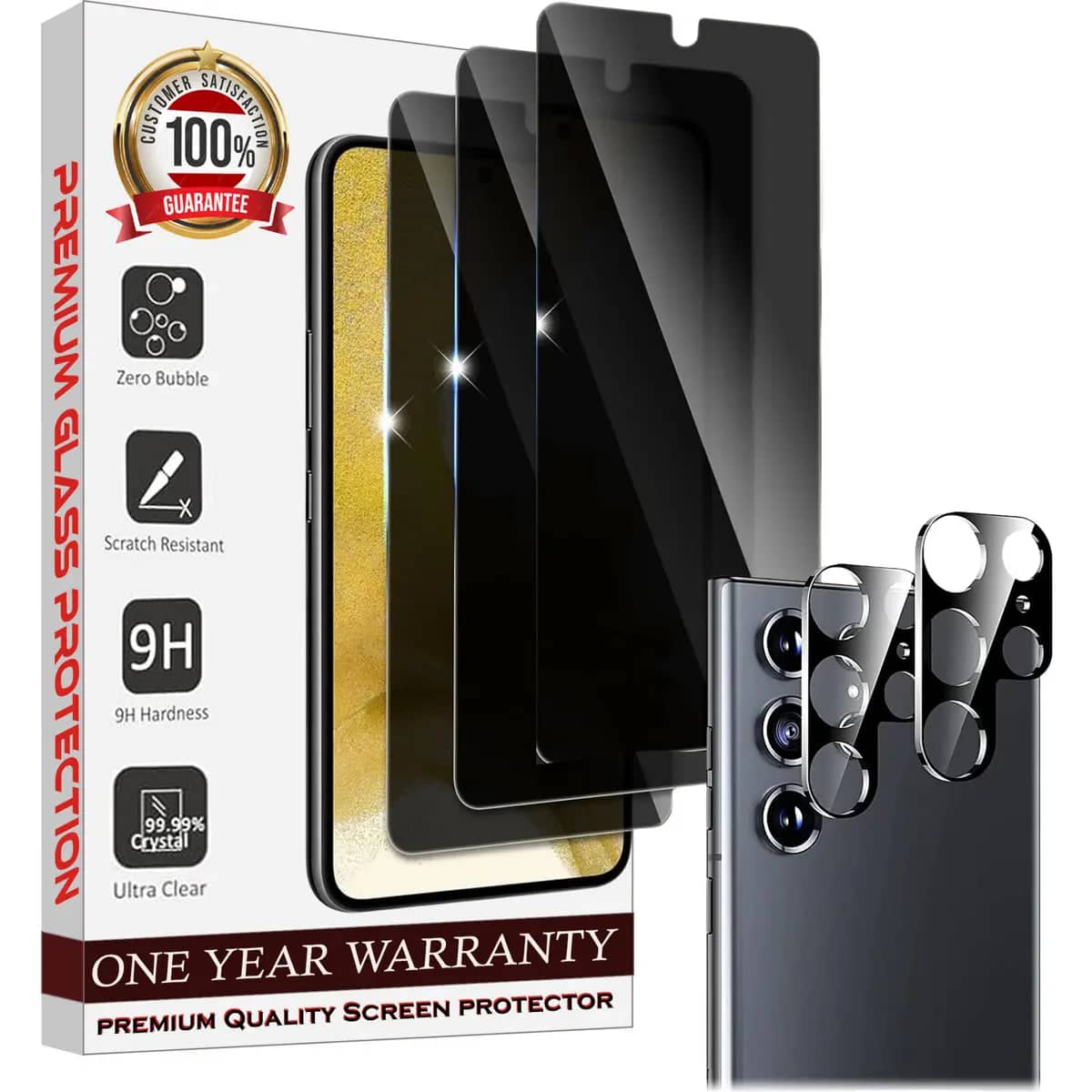 Entronix - Anti-Spy Privacy Screen Protector & Camera Lens Protector For Galaxy S21 Ultra - [3+2] 5-Piece Combo - Transparent