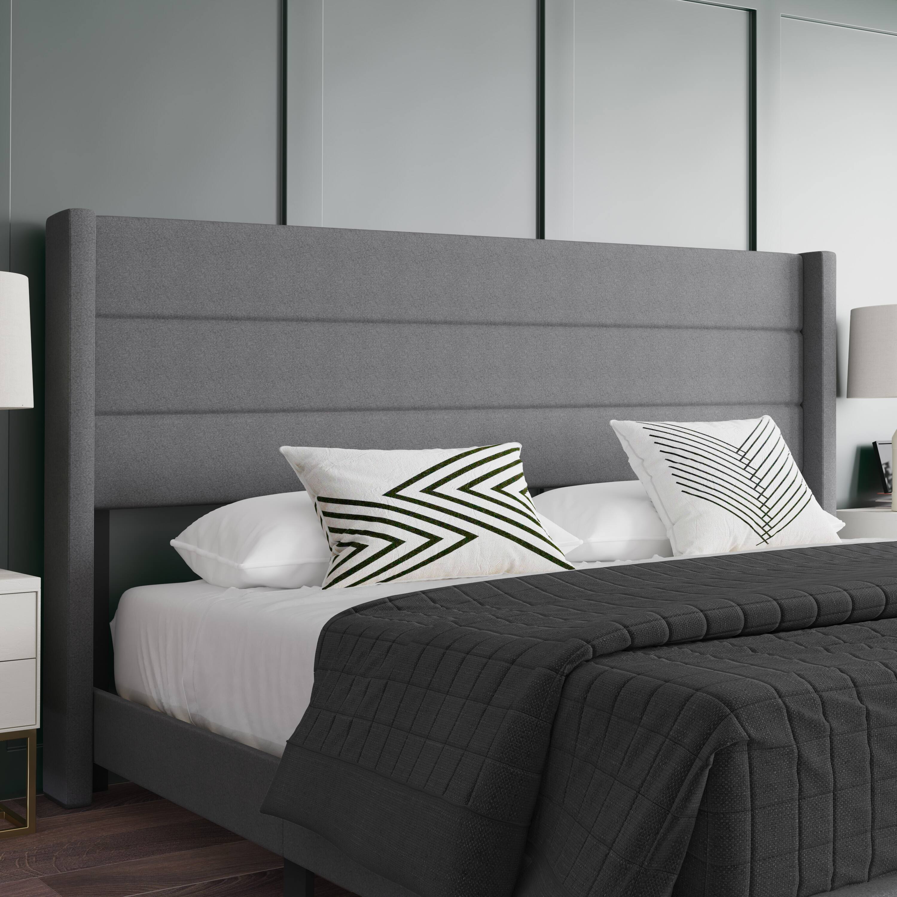 Alt View 4. Emma + Oliver - Upholstered Platform Bed with Wingback Headboard - Gray.
