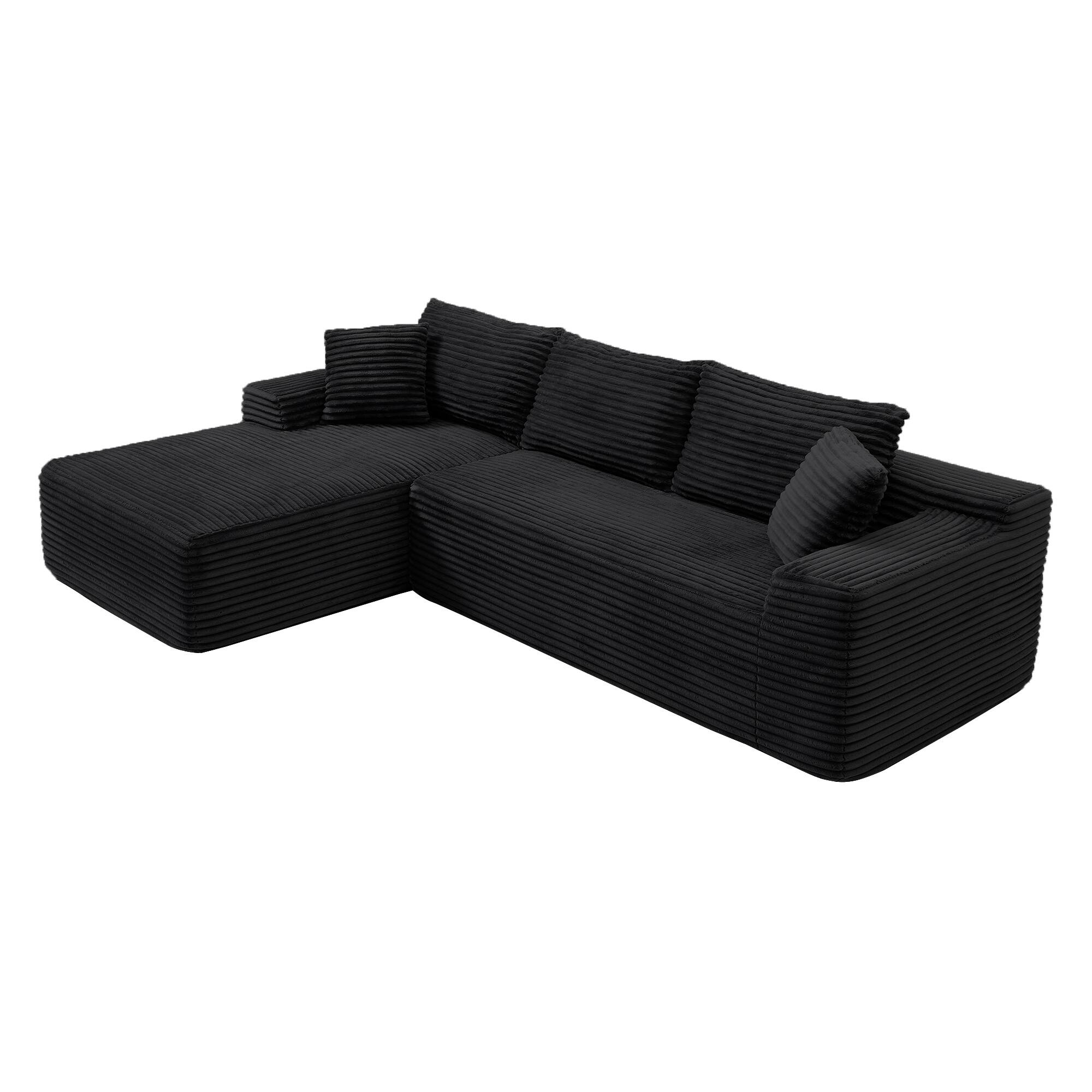 Left. Anysun - 95" Rabbit Hair Modular Left L-Shape Cloud Sofa - Recliner, Minimalist Sleeper, Deep Seat for Living Room - Black.