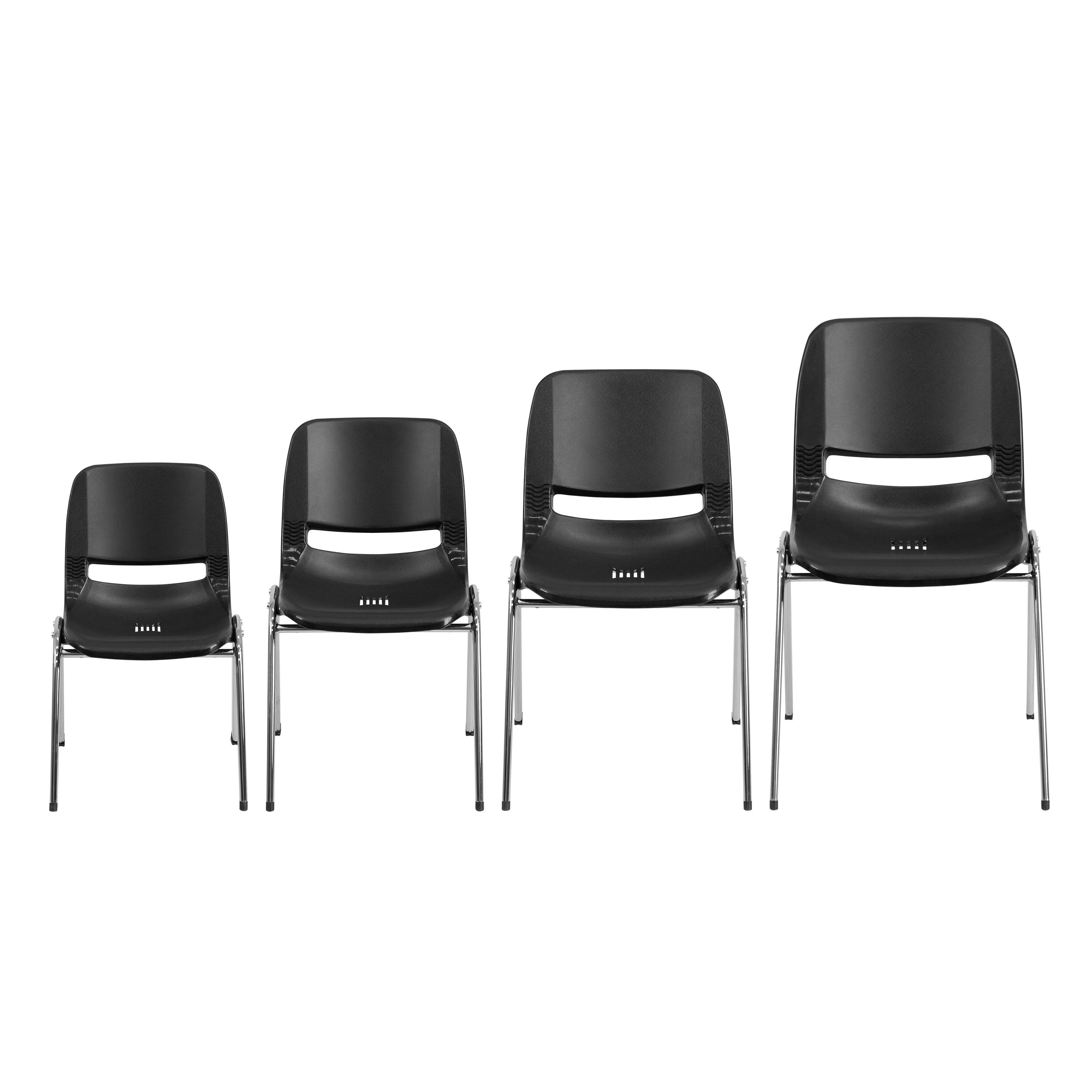 Alt View 8. Emma + Oliver - Ergonomic Shell Stack Chair - 16" Seat Daycare Home School - Black Plastic/Chrome Frame.