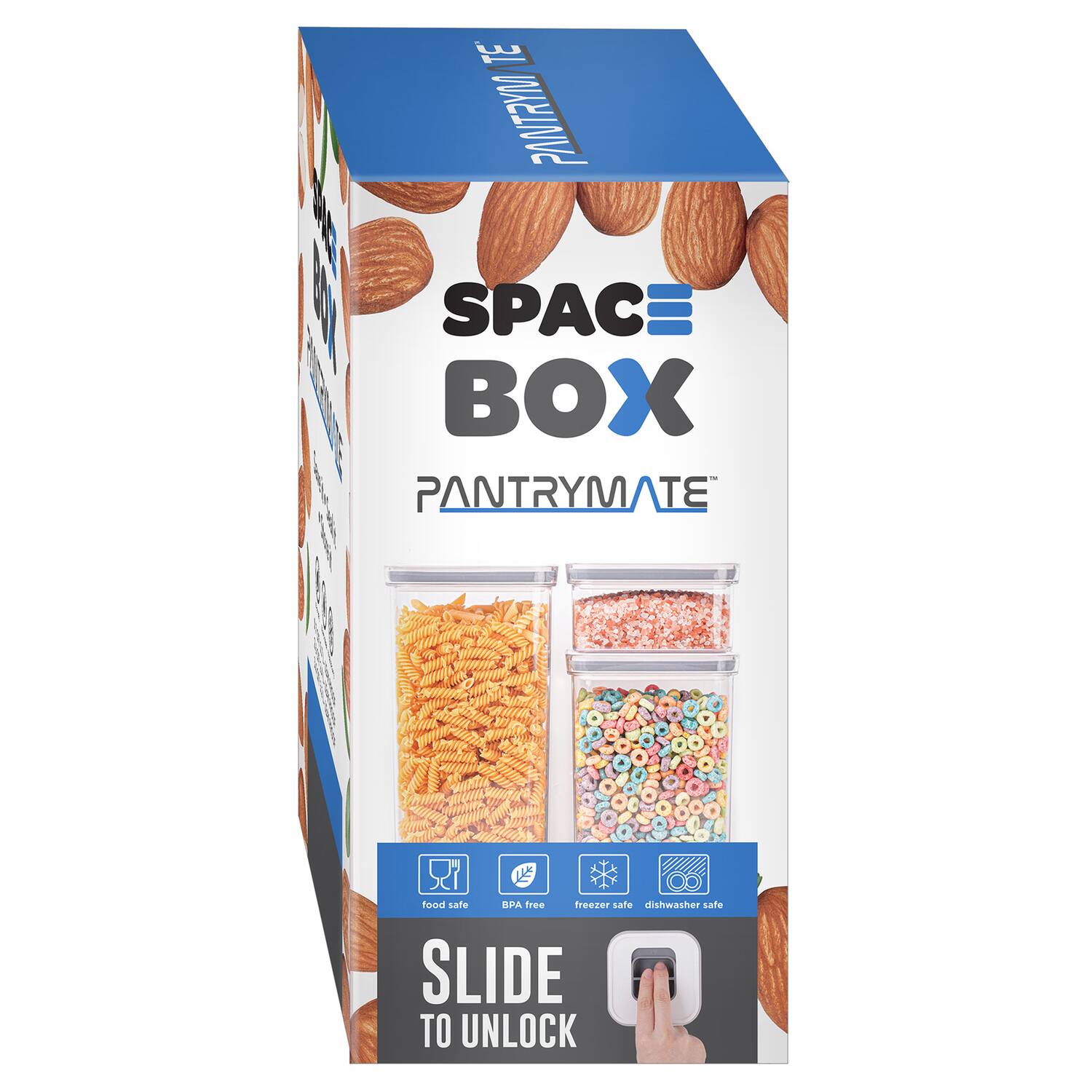 SPAC BOX PANTRYMATE

food safe BPA free freezer safe dishwasher safe

SLIDE TO UNLOCK