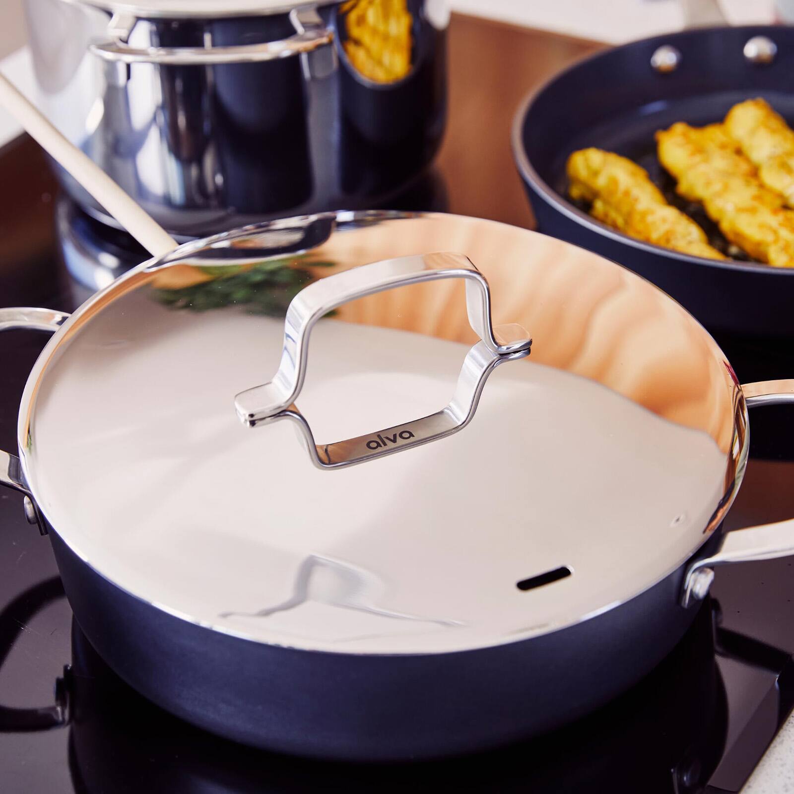 Alt View 4. Alva - Mastero 3.3-Quart Nonstick Saute Pan with Dual Handles, with Lid, 9.5-Inch - Black.