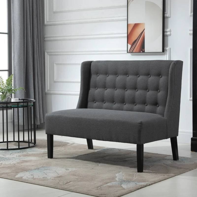 Angle. Hivvago - Scandinavian 2 Seater Button Tufted Loveseat Wooden Legs Gray Linen - Gray.