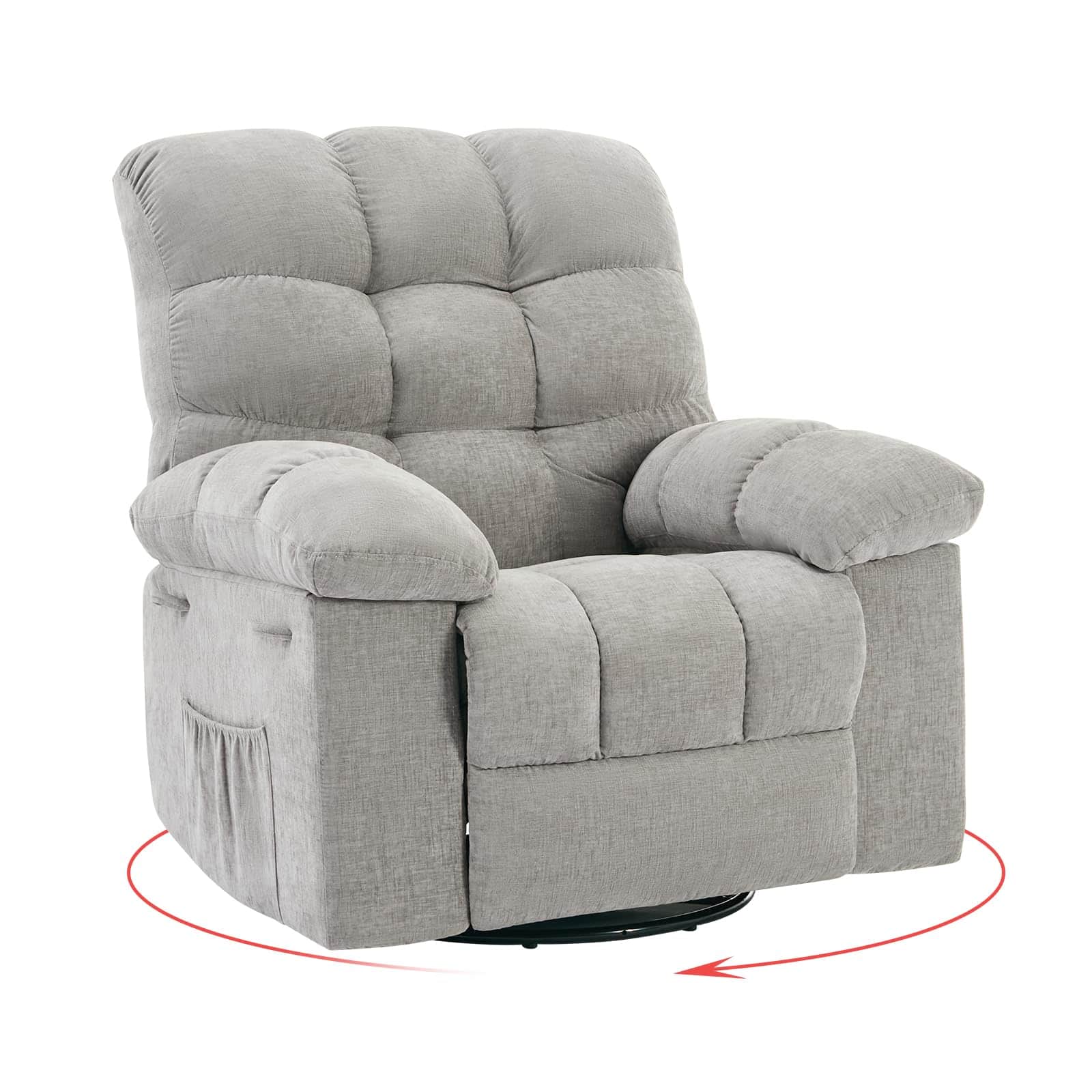 Jojoka - 35.4" Wide Manual Recliner Chair, Chenille Upholstery Swivel Nursery Rocking Chair - Gray
