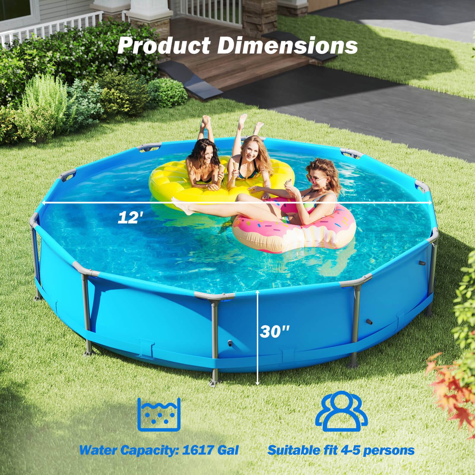 Product Dimensions:  
- R: 12'  
- 30"  

Water Capacity: 1617 Gal  

Suitable for 4-5 persons