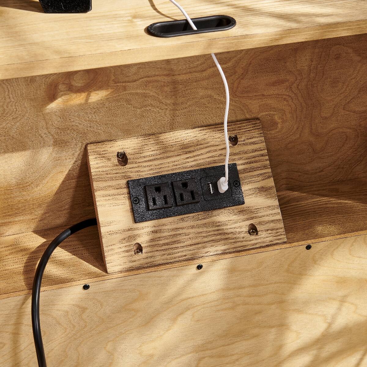 Alt View 8. Loheer - Loheer Mid Century Modern Nightstand with Hidden Charging Station Natural Finish - Natural.