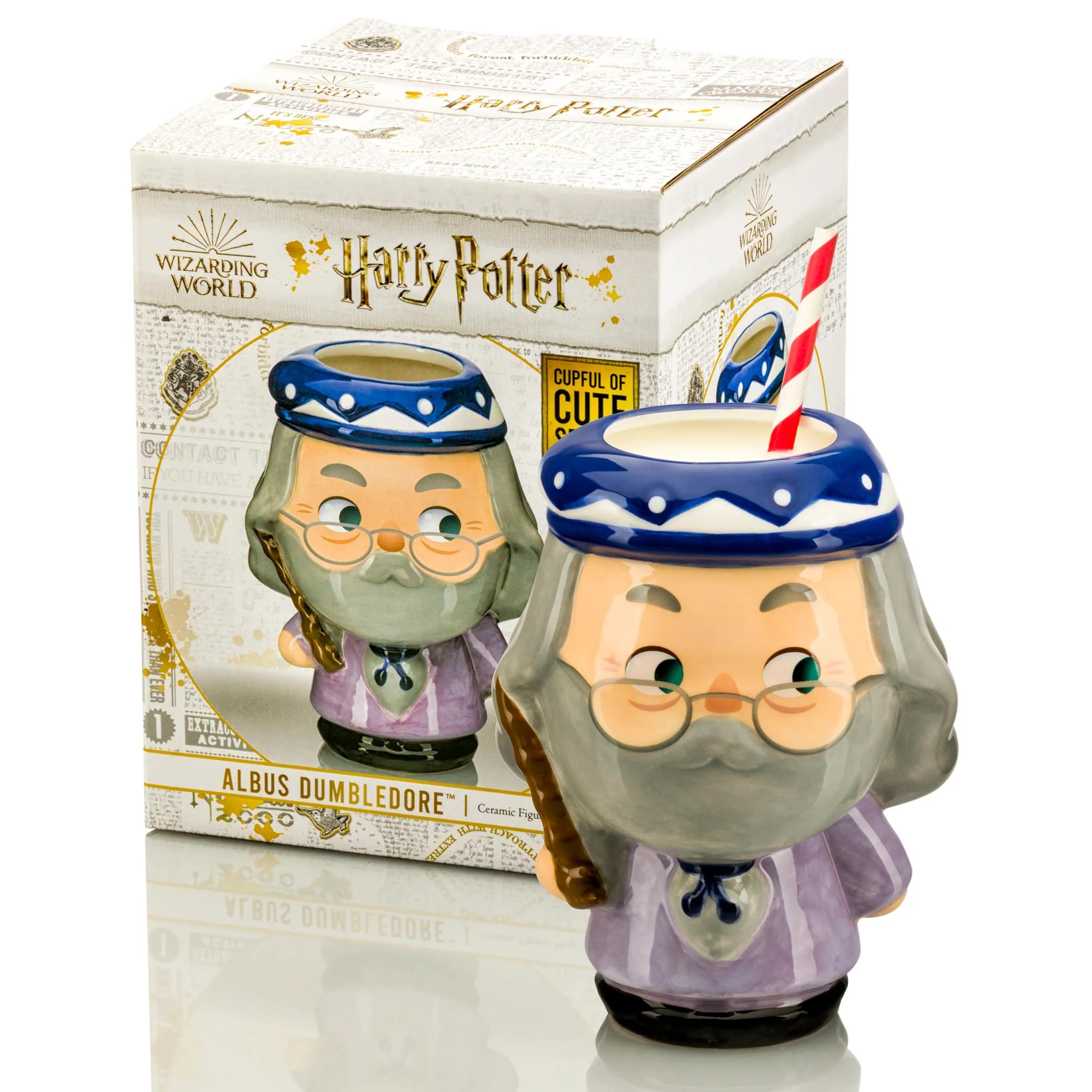 Sure, here is the corrected and grouped text from the image:

---

**Harry Potter**  
**WIZARDING WORLD**

**CUPFUL OF CUTE**

**ALBUS DUMBLEDORE**  
Ceramic Figure

**EXTRA ACTIV**

**CONTACT T**  
**IF YOU HAVE**  
**NOTES**

**WIZARDING WORLD**

**CUPFUL OF CUTE**

**ALBUS DUMBLEDORE**

---

This text is taken from the packaging and the ceramic figure in the image.