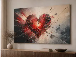 FC Design - Large Canvas 24x36" Ready-to-Hang 24x36" Broken Glass Heart Art Painting Home Wall Décor - MultiColor