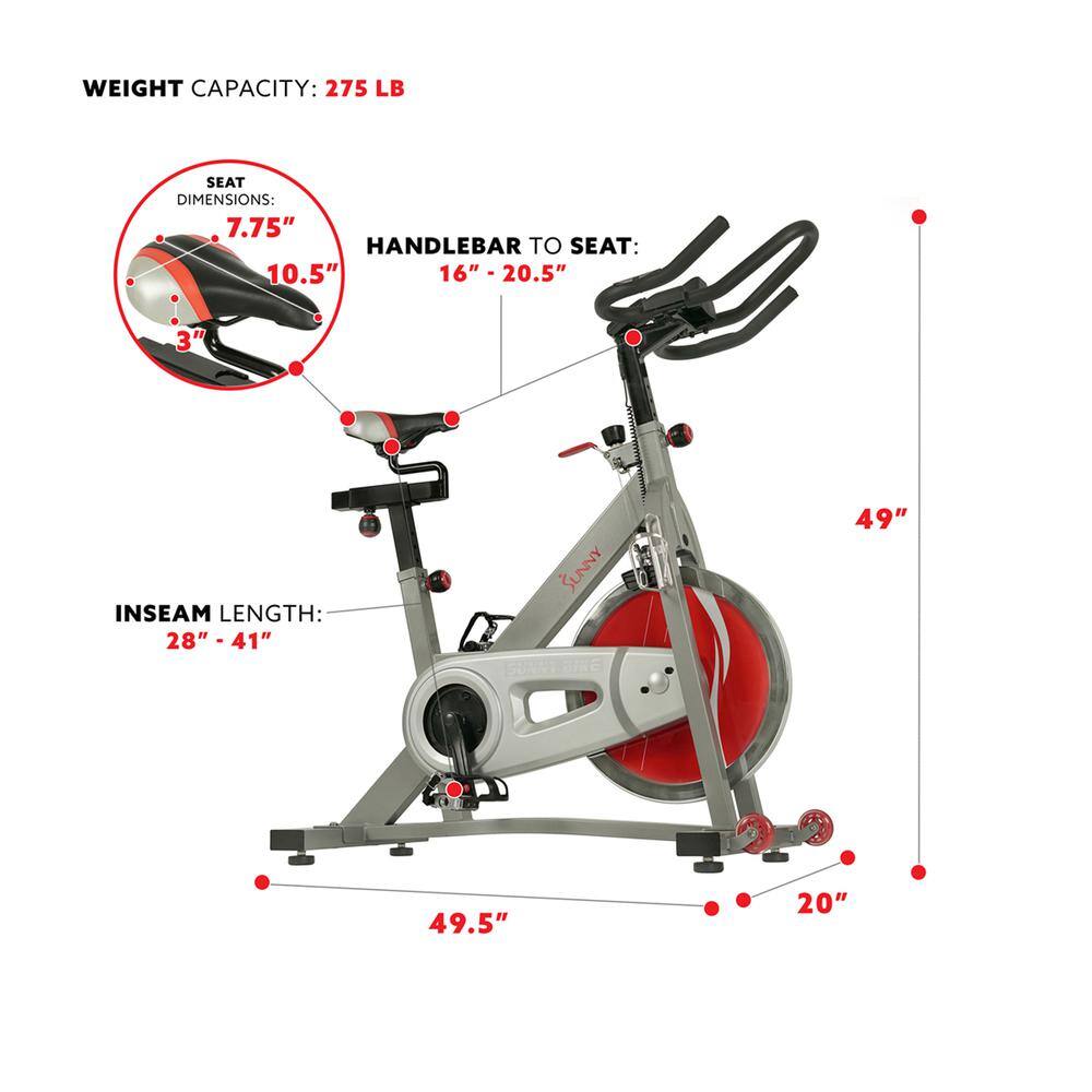 WEIGHT CAPACITY: 275 LB  
SEAT DIMENSIONS: 7.75" x 10.5"  
HANDLEBAR TO SEAT: 16" - 20.5"  
INSEAM LENGTH: 28" - 41"  
HEIGHT: 49" - 49.5"  
WIDTH: 20"