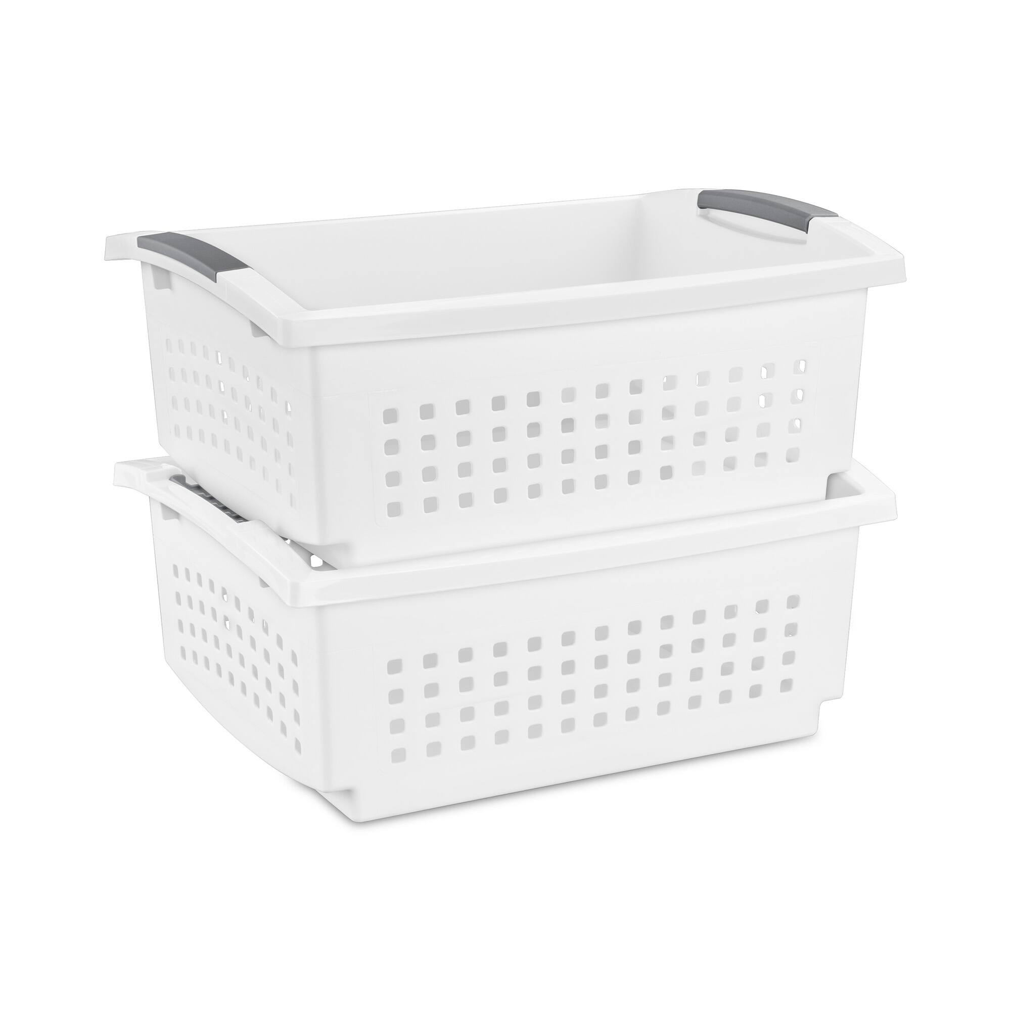 Alt View 4. Sterilite - Sterilite Large Stacking Basket, Open Top Storage Bin w/ Handles, 4 Pack, White.