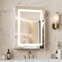 FUFU & GAGA - Smart LED Bathroom Mirror Cabinet – Anti-Fog, Dimmable 3-Color Light, Adjustable Shelves - White