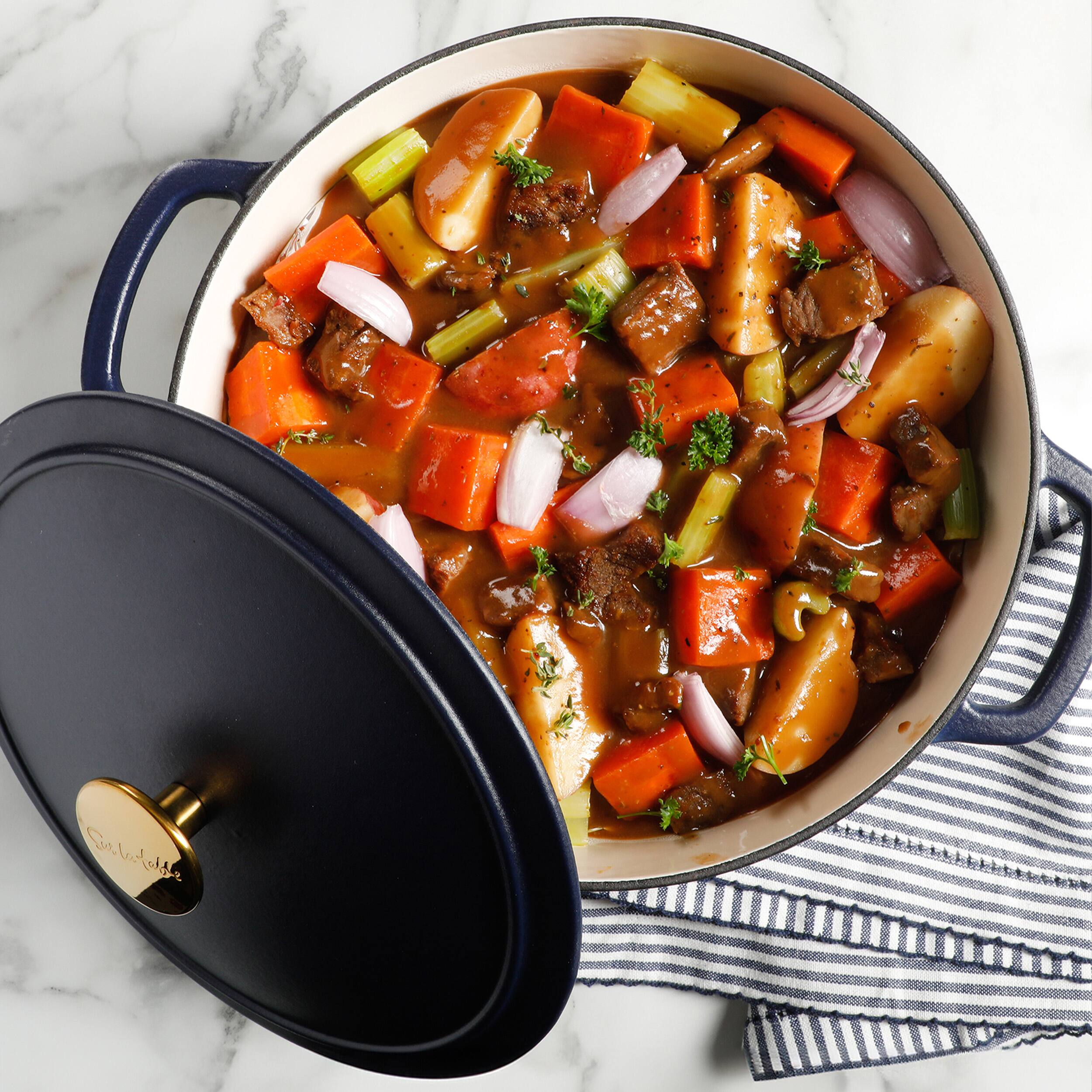 Gibson - Sur La Table Millau 5.5 Quart Enameled Cast Iron Dutch Oven with Lid with Rose Gold Knob - Thumbnail 5