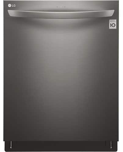 LG - 24" Top Control Smart Wi-Fi Enabled Dishwasher with QuadWash and Stainless Steel Tub - Black stainless steel-Front_Standard 