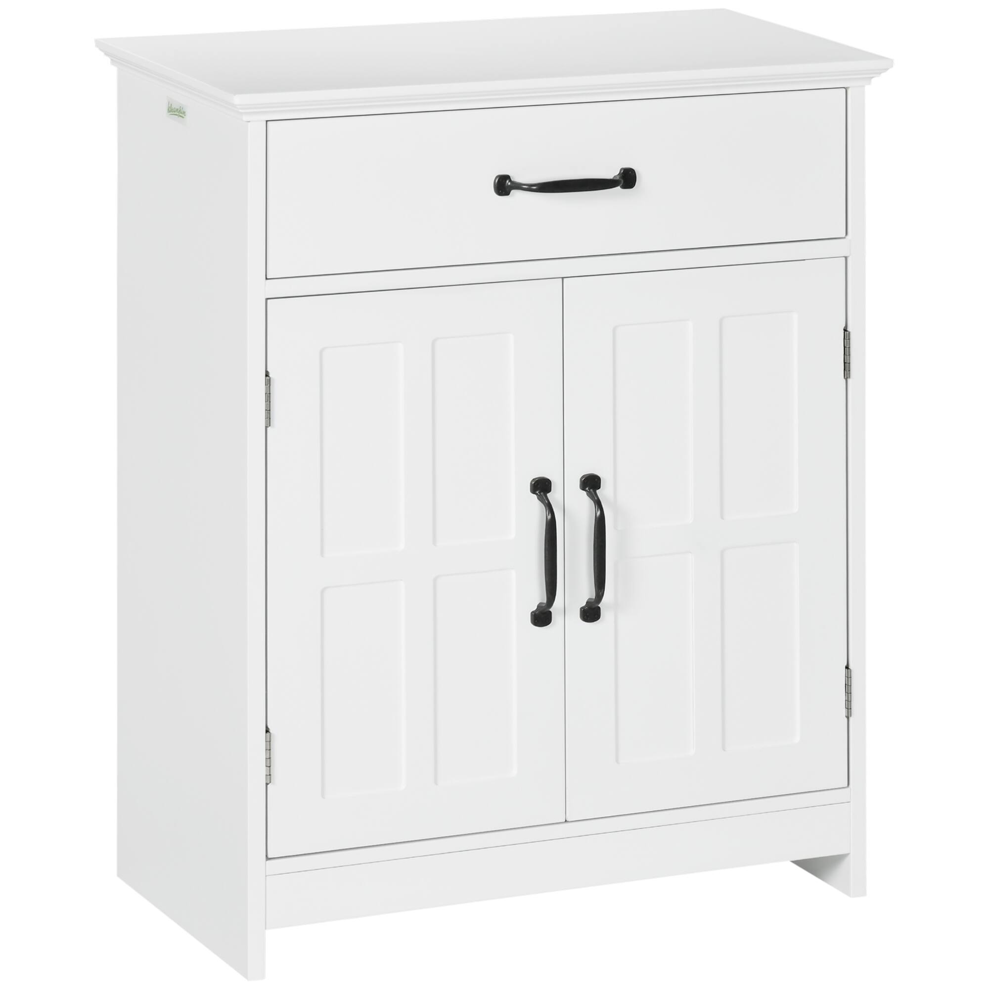 Kleankin - Freestanding Bathroom Cabinet, Farmhouse Small Storage Cabinet with Storage Drawer, 2 Doors - White