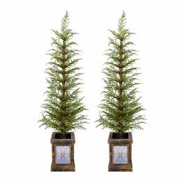 RYHNUYNE - 4FT Pre-Lit Artificial Christmas Tree 2-Piece, Premium PE Material Easy Assembly Potted Stand Holiday Decor - Green