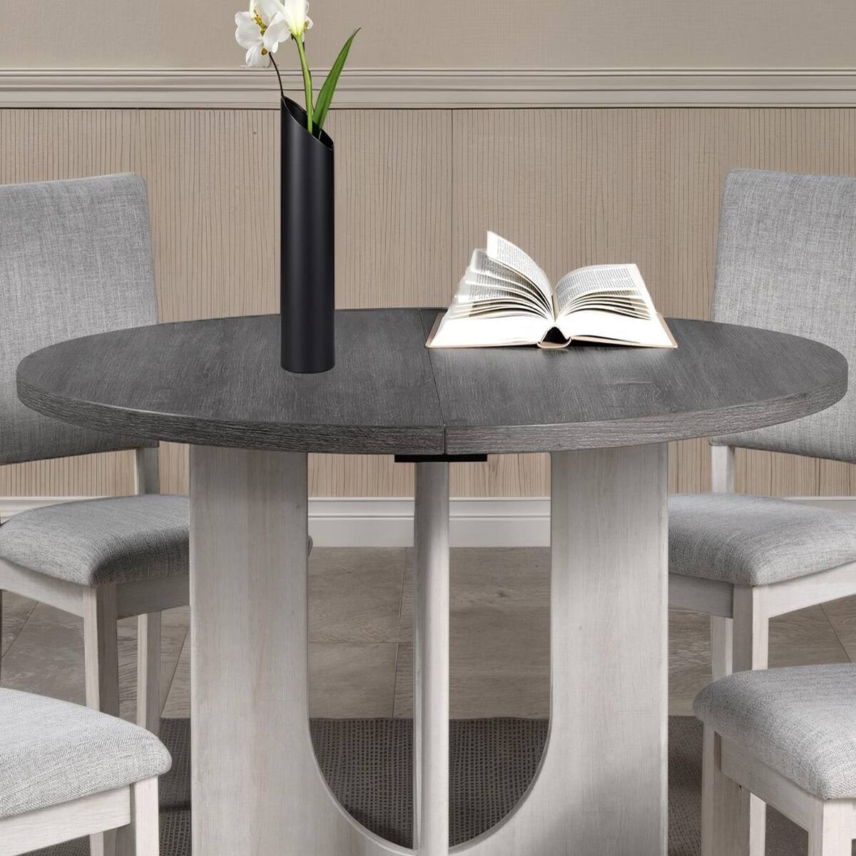 Alt View 1. Loheer - Loheer Round Dining Table Gray Two-Tone Finish U-Shaped Pedestal Base Seats Four - Gray.