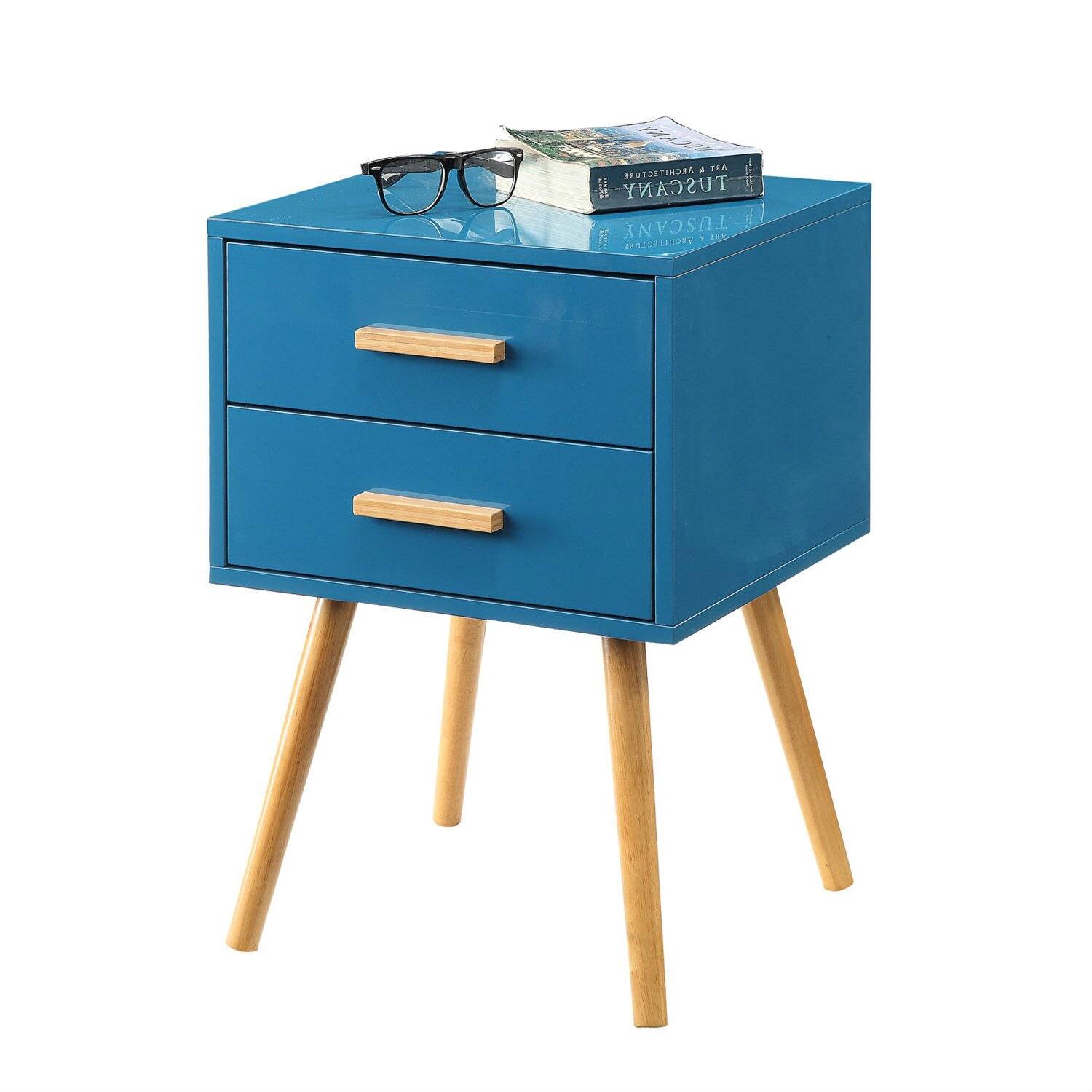 Hivvago - Modern Classic Mid-Century Style End Table Nightstand Finish - Blue