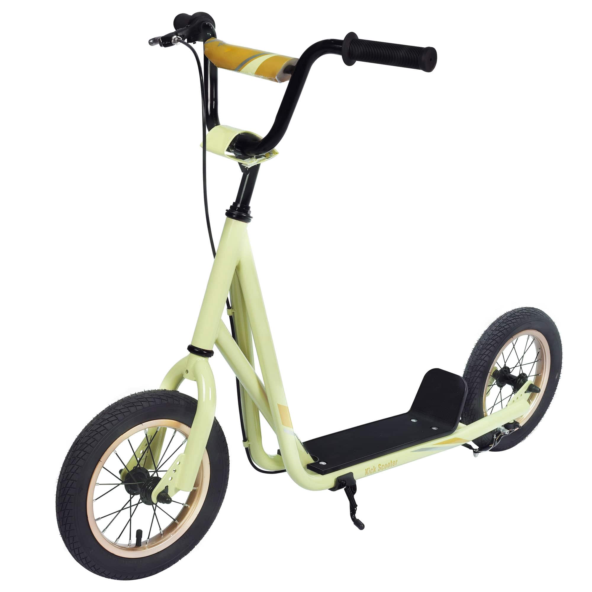 Glintex - Kick Scooter with Adjustable Handlebar 12" Inflatable Wheels and Non-Slip Footboard for Ages 6+ - Light Yellow