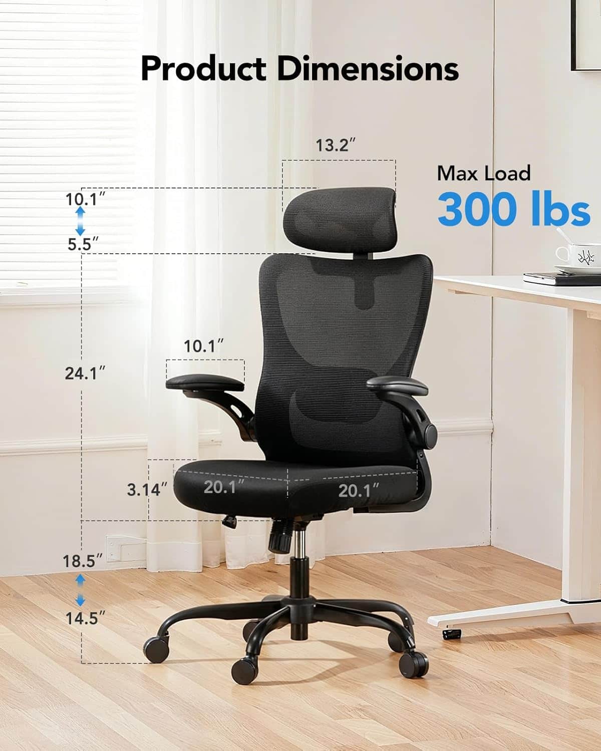 HUANUO Ergonomic Office Chair, High Mesh Back, Cushion Seat