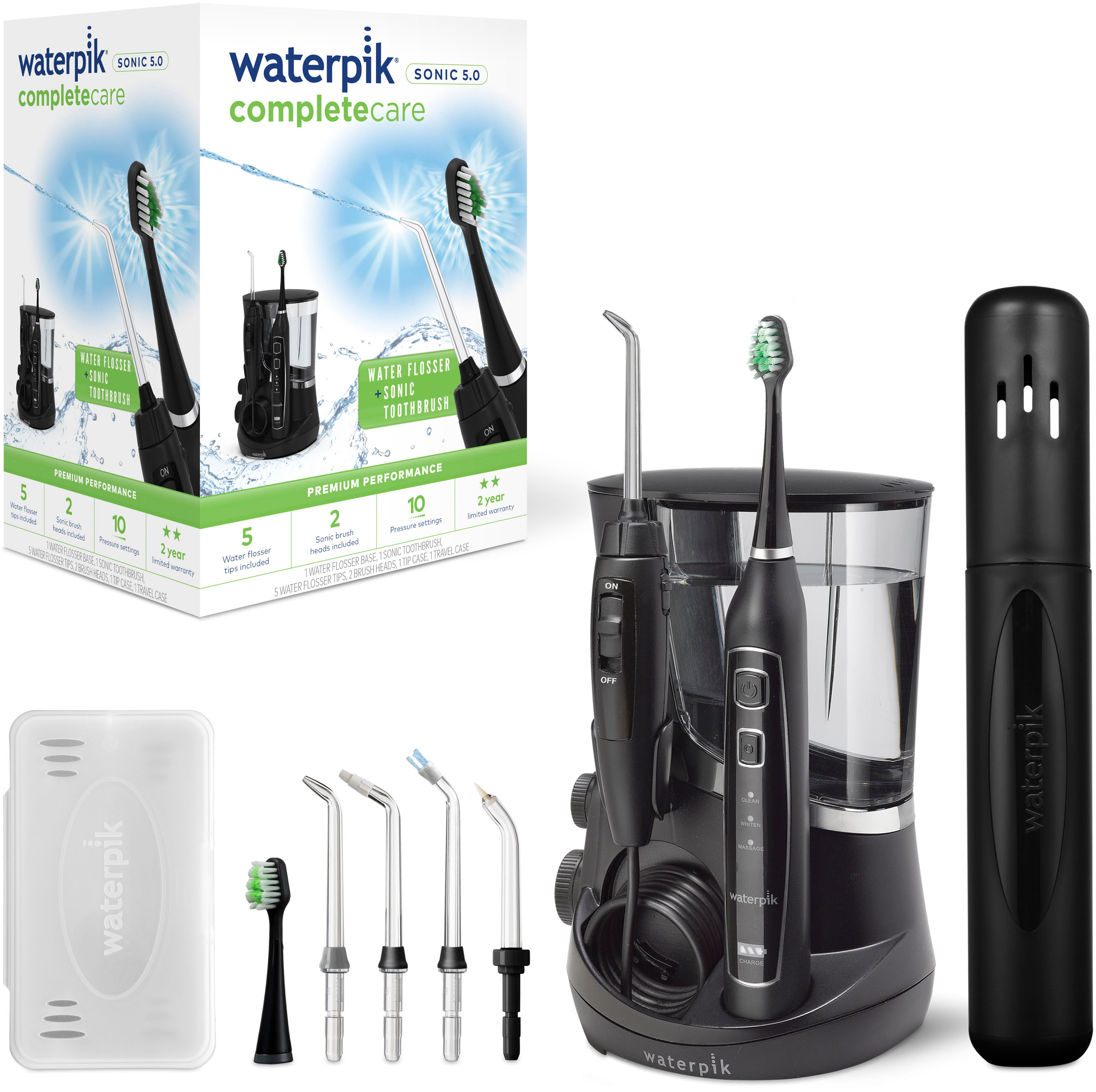 Left View: Waterpik Complete Care 5.0 Water Flosser + Sonic Toothbrush, Black