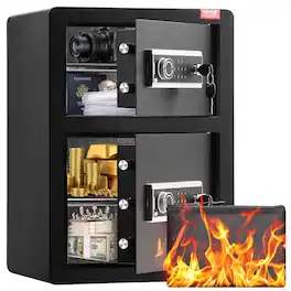 VEVOR - Double Doors 3.5 cu.ft Safe Box with Key Lock & Password, Safe Lock Box with Fireproof Bag, Key Rack - Black