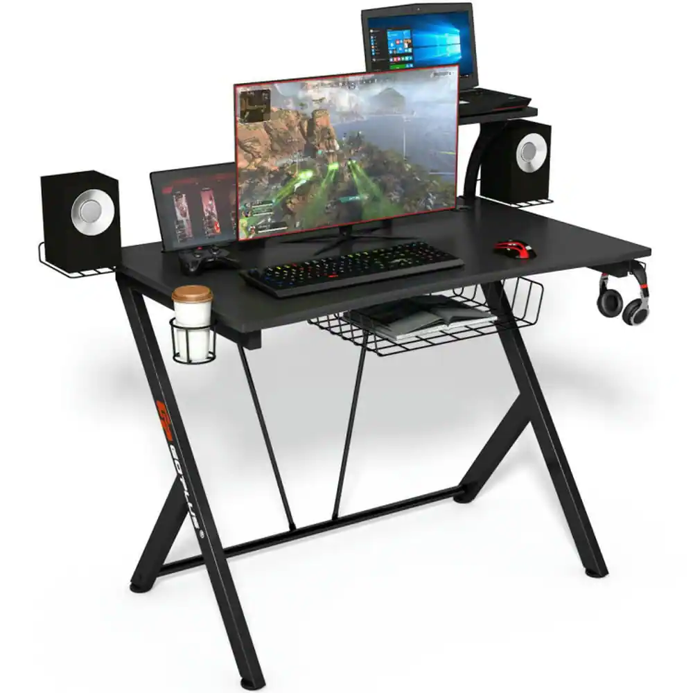 Alt View 5. Pefilos - Multifunctional E-Sport Gaming Desk with Headset Hook & Cup Holder, Office Desk, Gaming Computer Desks for Study - Black.