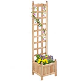 Outsunny - Wooden Raised Garden Bed with Trellis, Outdoor Planter Box with Drainage Crevices for Climbing Vine, 12" x 12" x 49" - Natural