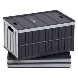 VEVOR - Plastic Collapsible Storage Bins with Lids, 65L 3 Packs, Stackable Folding Storage Crates with Handles, Holds 84 lbs - Black