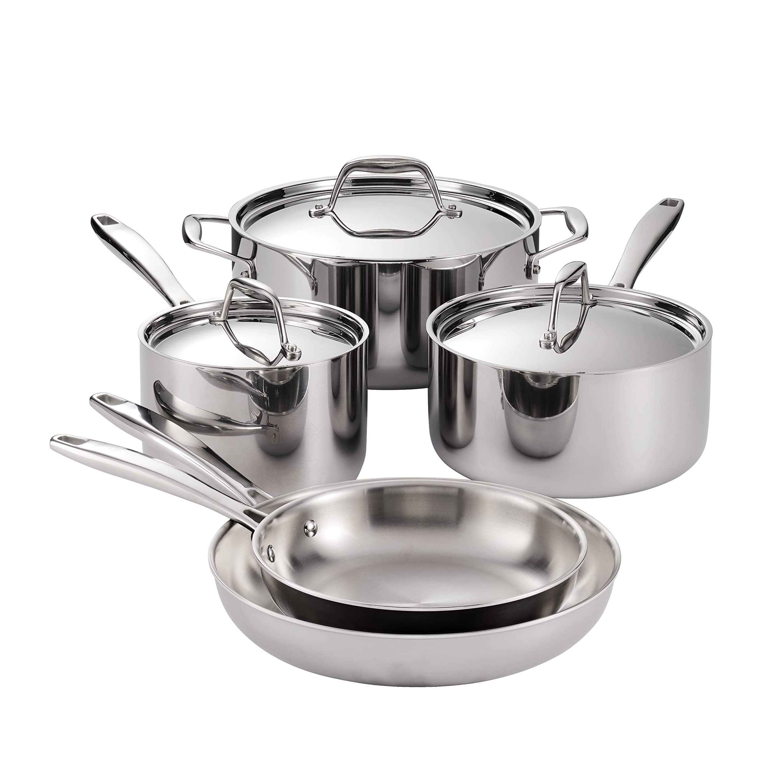 Front. Tramontina - Tramontina Tri-Ply Clad Stainless Steel 8-Piece Cookware Set with Lids, Pots and Pans Kitchen Set - silver.