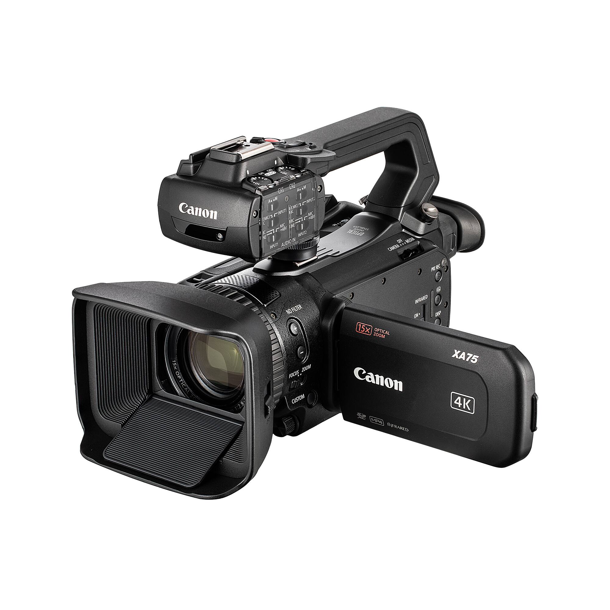 Canon  
5.1 CORH D MN - M1 I I N A LDC 20d - MA Cata Mm | NO PUTER 200N KN MND W 15x OPTICAL DODA  
Canon  
XA75 4K