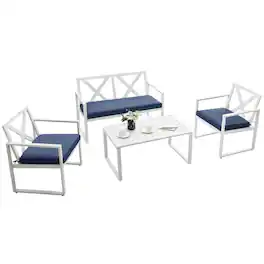 Kadyn - 4 Pieces Outdoor Conversation Set, Outdoor Furniture Garden Conversation Sets with Sturdy Steel Frame and Coffee Table - Blue