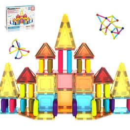 PicassoTiles - 82 PC Magnetic Tiles, Magnetic Building Blocks for Kids 3+ & Sticks Builders Set