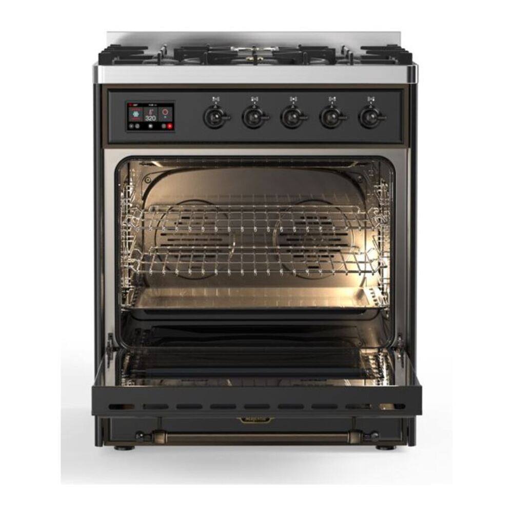 Alt View 3. ILVE - ILVE Majestic II Series  30 in. Dual Fuel Range with 5 Sealed Burners (Natural Gas, Burnished Trim) - Graphite Matte.