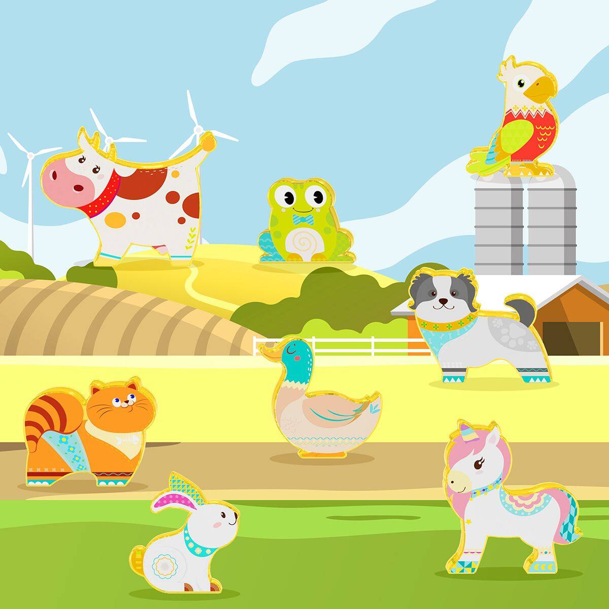 Alt View 3. PicassoTiles - PICASSO-TILES Magnetic Tiles for Kids, Farm Animal Theme Construction STEM Building Blocks Educational Toy, 8PCS - Multicolor.