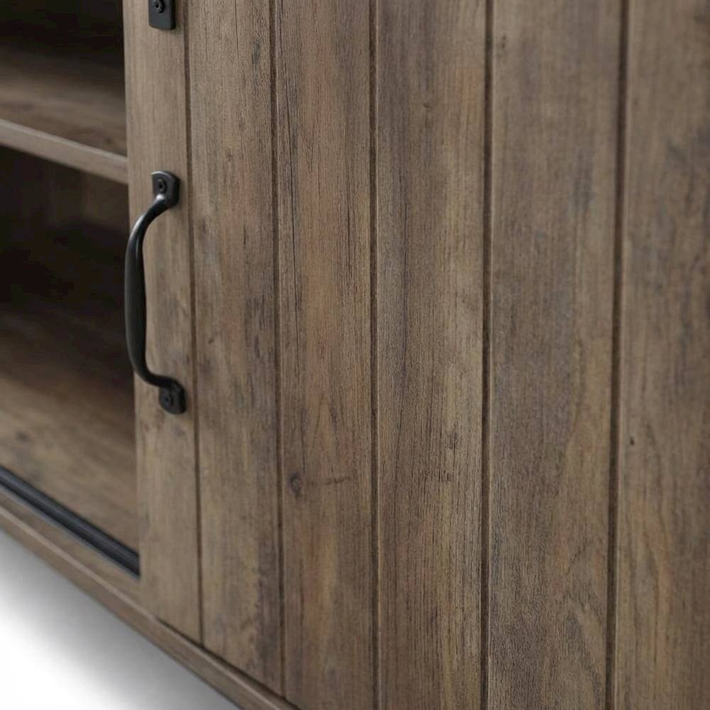 Alt View 4. FurniFact - Industrial TV Stand in Rustic Oak & Black Finish with MDF, Metal, Veneer - Brown.