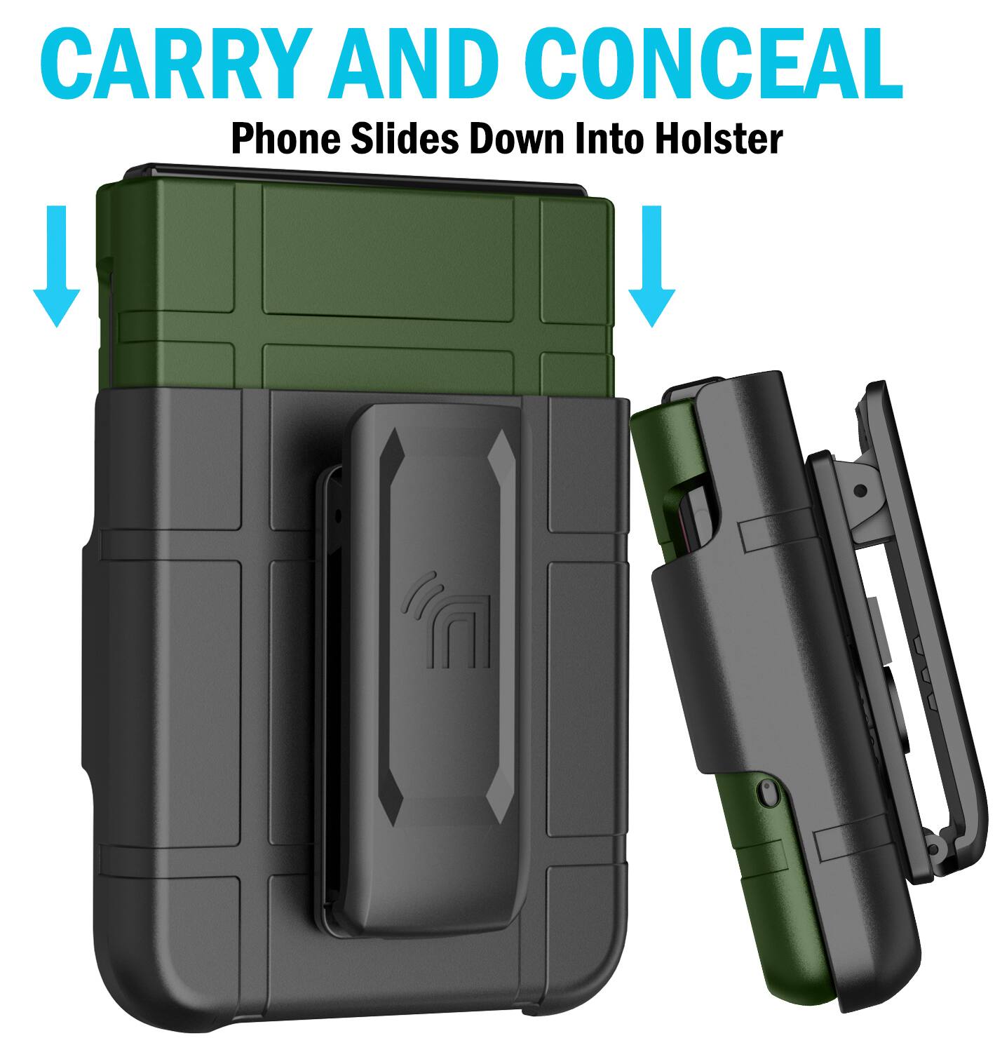 CARRY AND CONCEAL  
Phone Slides Down Into Holster