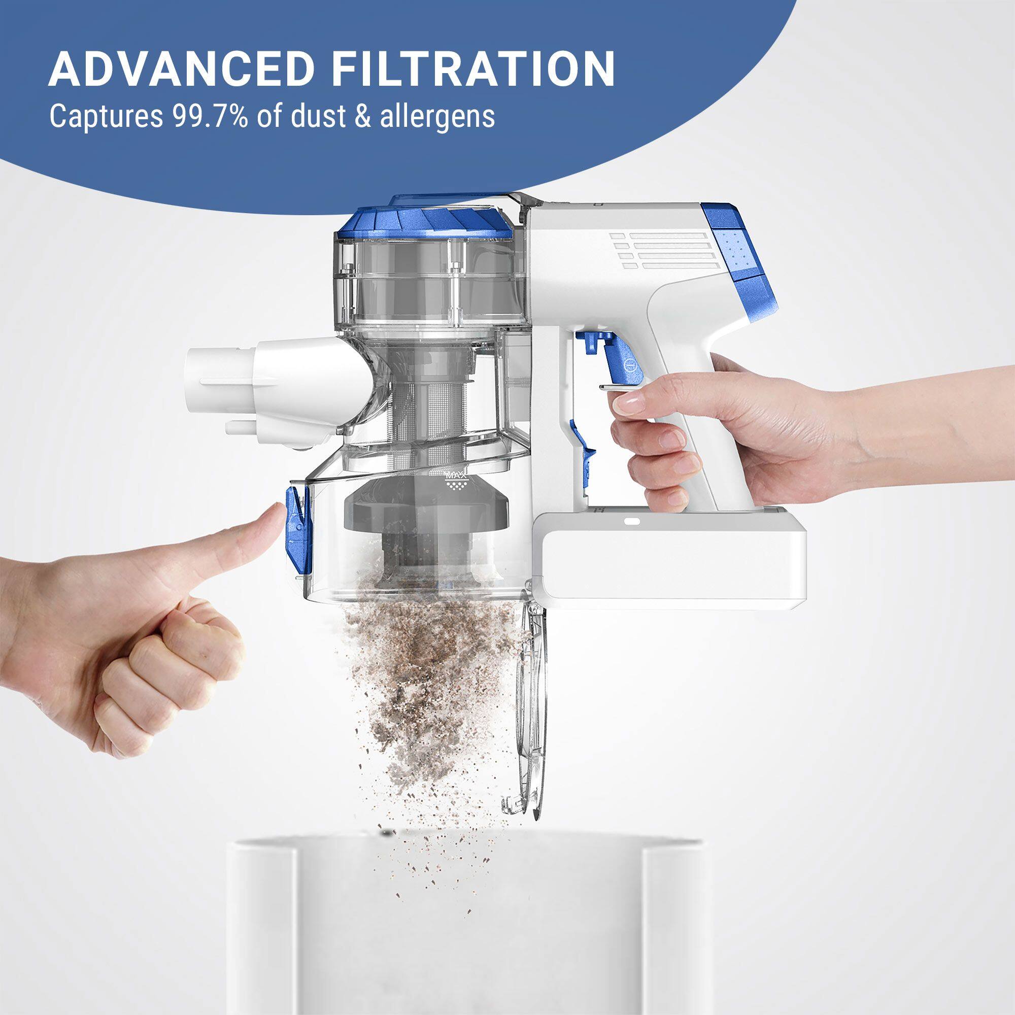 ADVANCED FILTRATION  
Captures 99.7% of dust & allergens
