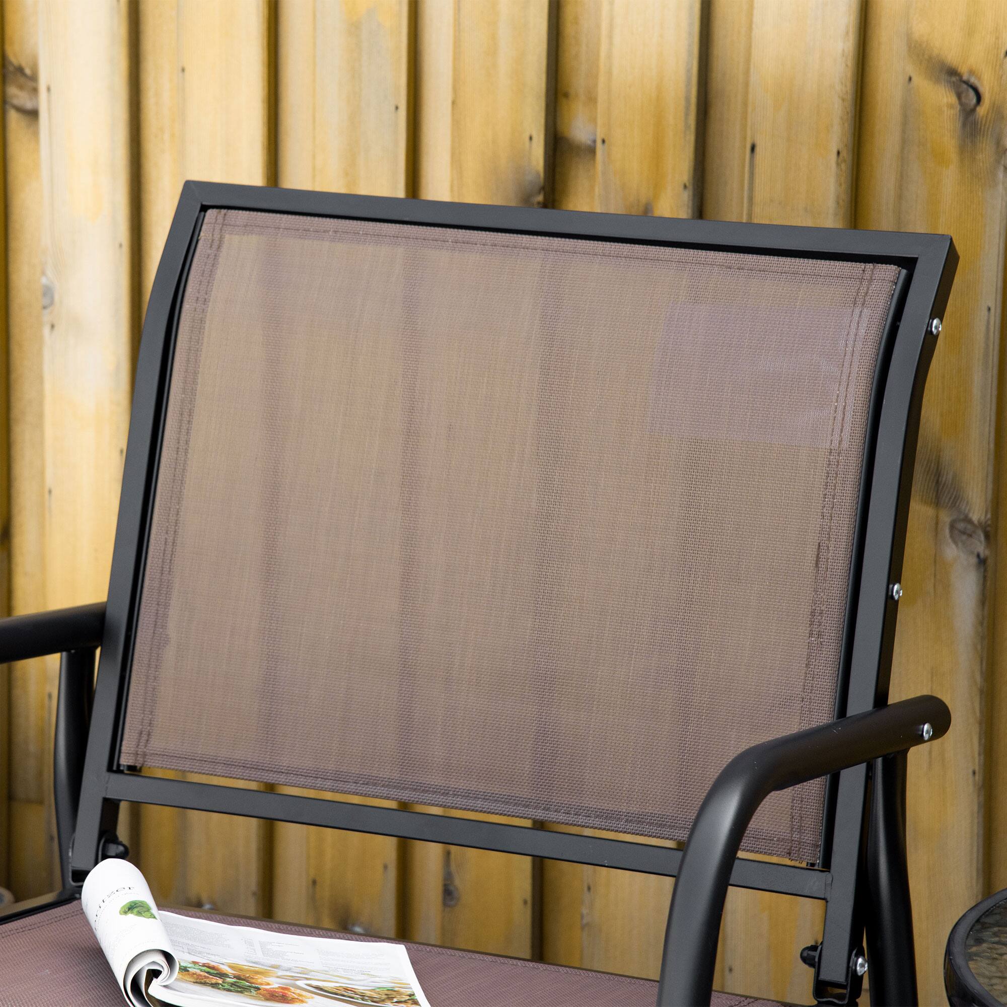 Alt View 4. Outsunny - Porch Glider, Metal Frame Swing Glider Chair with Breathable Mesh Fabric, Curved Armrests and Steel Frame for Garden - Brown.