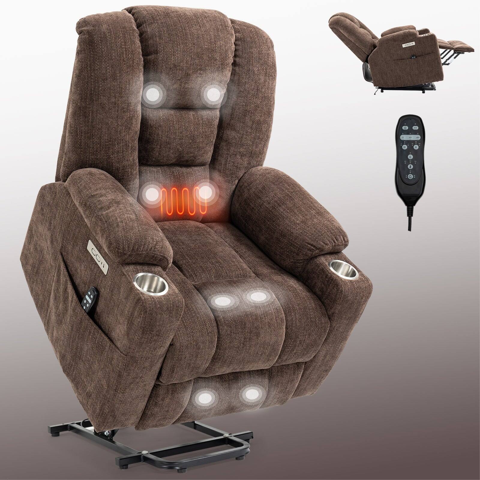 Alt View 9. Boyel Living - Large Power Lift Recliner Chair for Elderly with Heat, Massage, USB and Type-C Ports, Heavy Duty Wide Design - Brown.