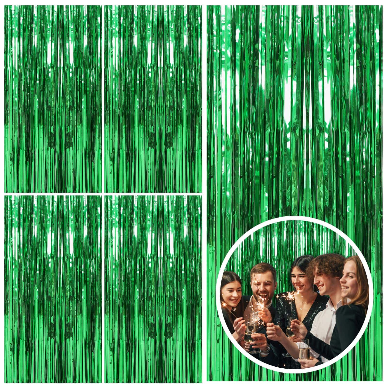 PARKER SLATER - 2 Pack Streamers Backdrop Jungle Party Decorations Foil Fringe Curtains Photo Booth For Birthday Dinosaur - Green