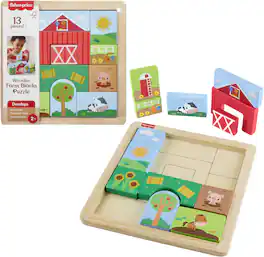 Fisher Price - Wooden Farm Blocks Puzzle - COLLECTIBLES - Multicolor
