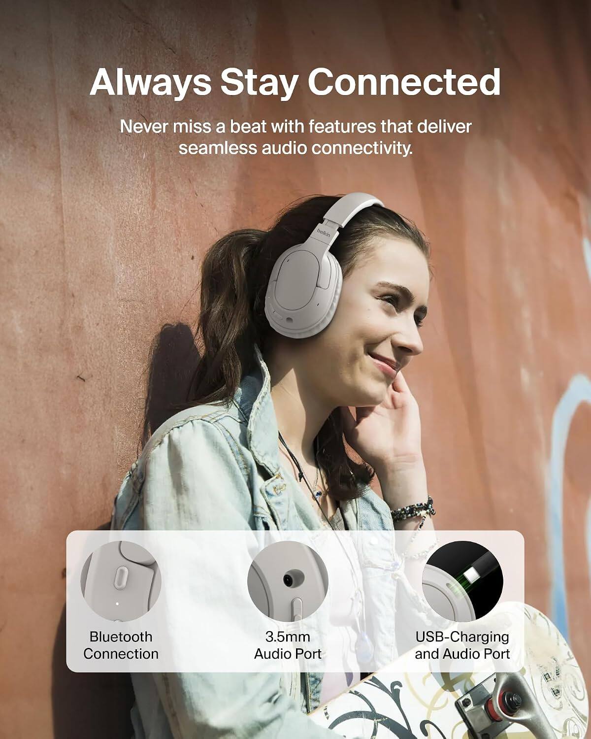 Always Stay Connected  
Never miss a beat with features that deliver seamless audio connectivity.  
Bluetooth Connection  
3.5mm Audio Port  
USB-Charging and Audio Port