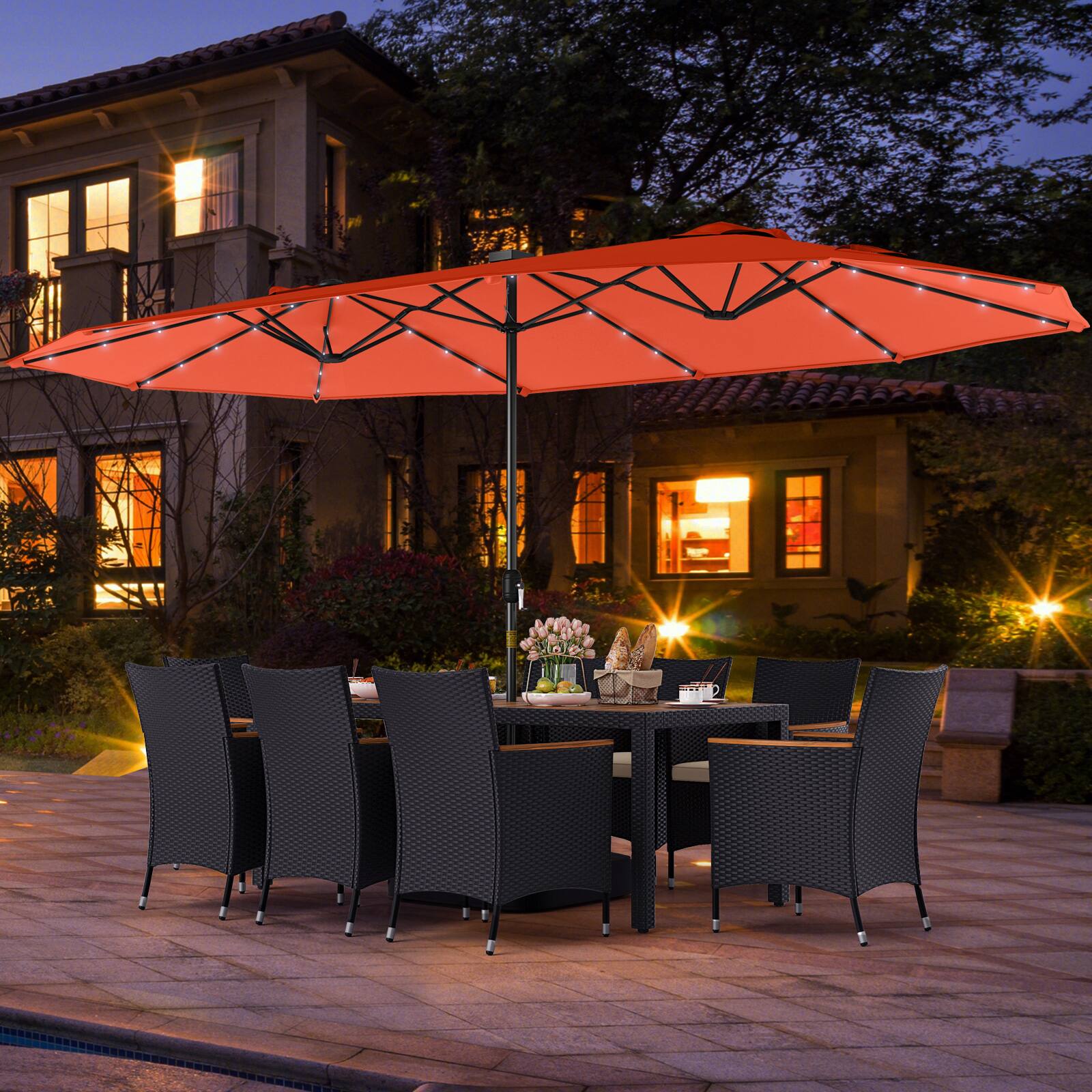 Alt View 3. Gymax - Gymax Set Of 11 Patio Dining Set w/ 15ft Double-Sided Patio Umbrella (Base Included) Orange - Orange.